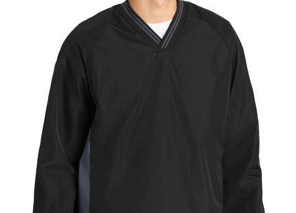 SportTek Tipped VNeck Raglan Wind Shirt JST62 Black Graphite