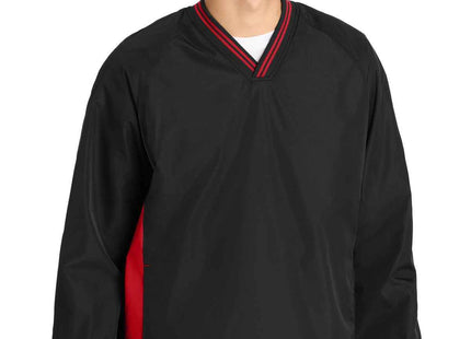SportTek Tipped VNeck Raglan Wind Shirt JST62 Black True Red