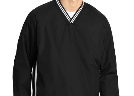 SportTek Tipped VNeck Raglan Wind Shirt JST62 Black White