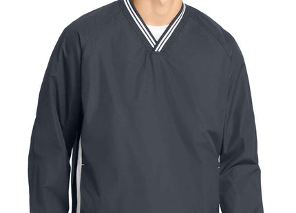 SportTek Tipped VNeck Raglan Wind Shirt JST62 Graphite White