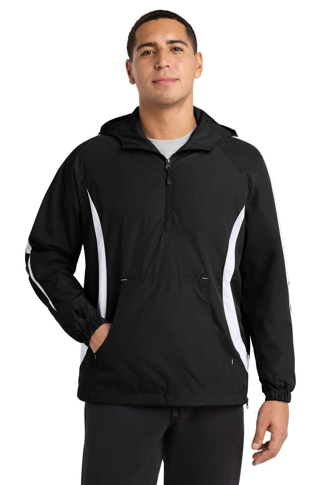 SportTek Colorblock Raglan Anorak JST63 Black White