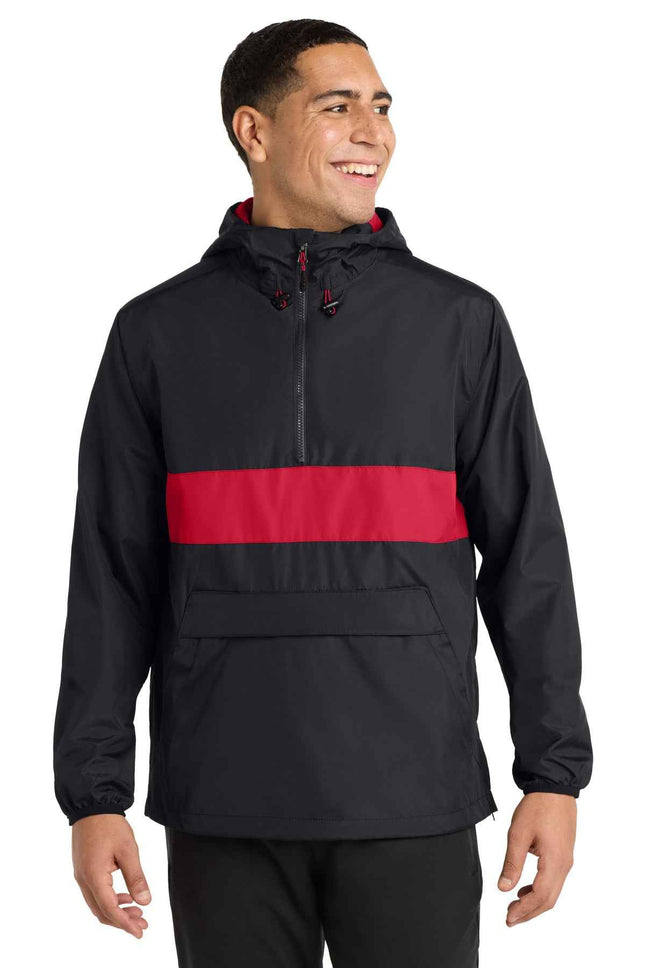 SportTek Zipped Pocket Anorak JST65 Black True Red