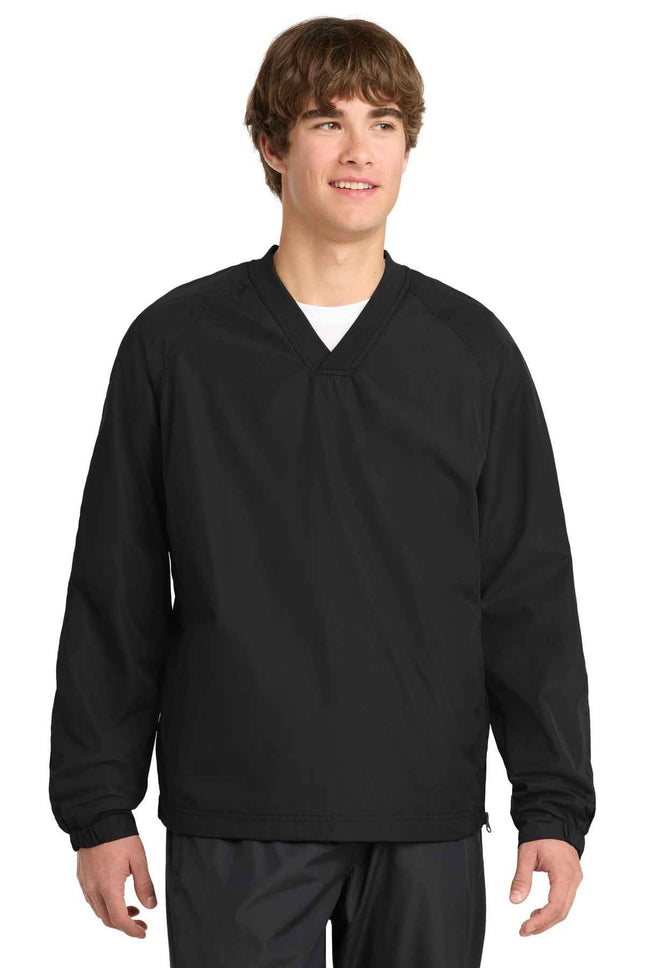 SportTek VNeck Raglan Wind Shirt JST72 Black