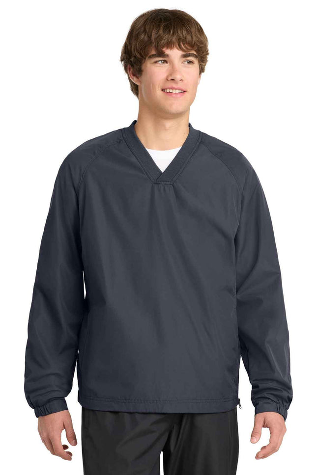 SportTek VNeck Raglan Wind Shirt JST72 Graphite