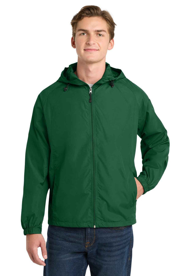 SportTek Hooded Raglan Jacket JST73 Forest Green