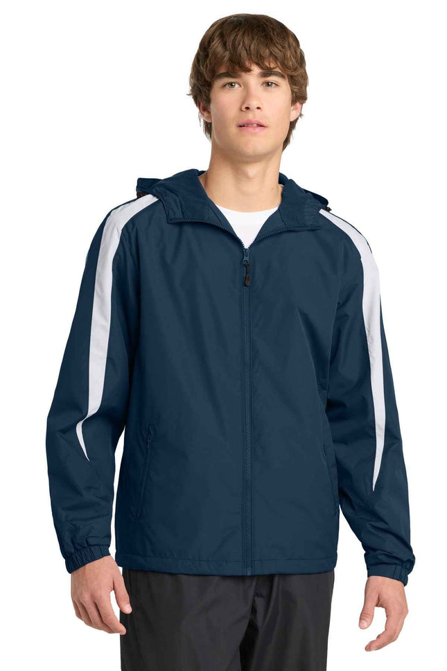 SportTek FleeceLined Colorblock Jacket JST81 True Navy White