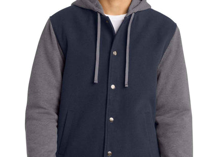 SportTek Insulated Letterman Jacket JST82 True Navy Vintage Heather