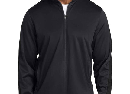 SportTek Tricot Sleeve Stripe Track Jacket JST94 Black Black