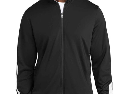 SportTek Tricot Sleeve Stripe Track Jacket JST94 Black White