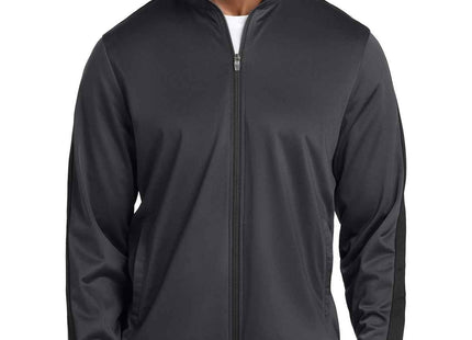 SportTek Tricot Sleeve Stripe Track Jacket JST94 Graphite Black