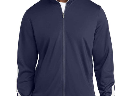 SportTek Tricot Sleeve Stripe Track Jacket JST94 True Navy White