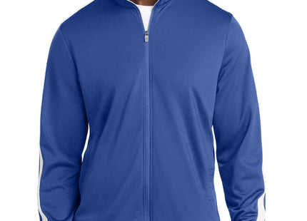 SportTek Tricot Sleeve Stripe Track Jacket JST94 True Royal White