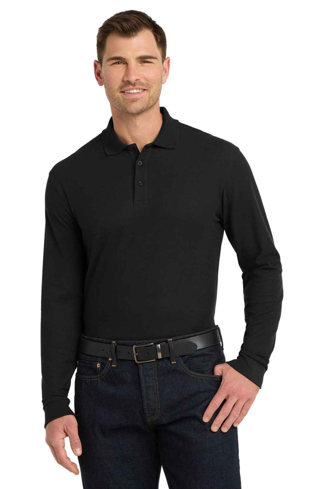 Port Authority Long Sleeve Core Classic Pique Polo K100LS Deep Black