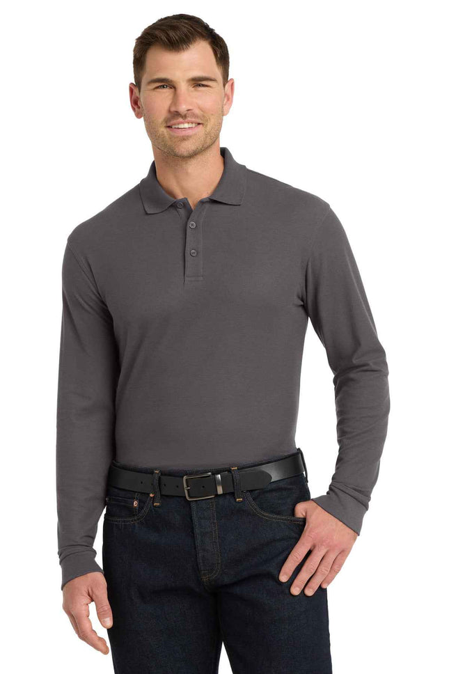 Port Authority Long Sleeve Core Classic Pique Polo K100LS Graphite