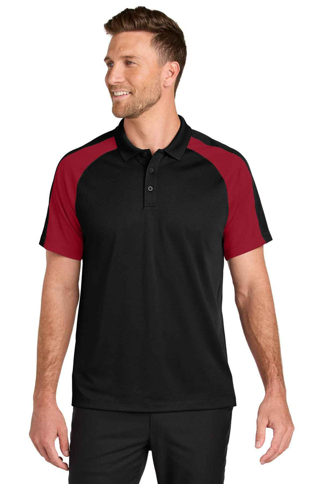 Port Authority Wearever Performance Pique Colorblock Polo K247 Deep Black Rich Red