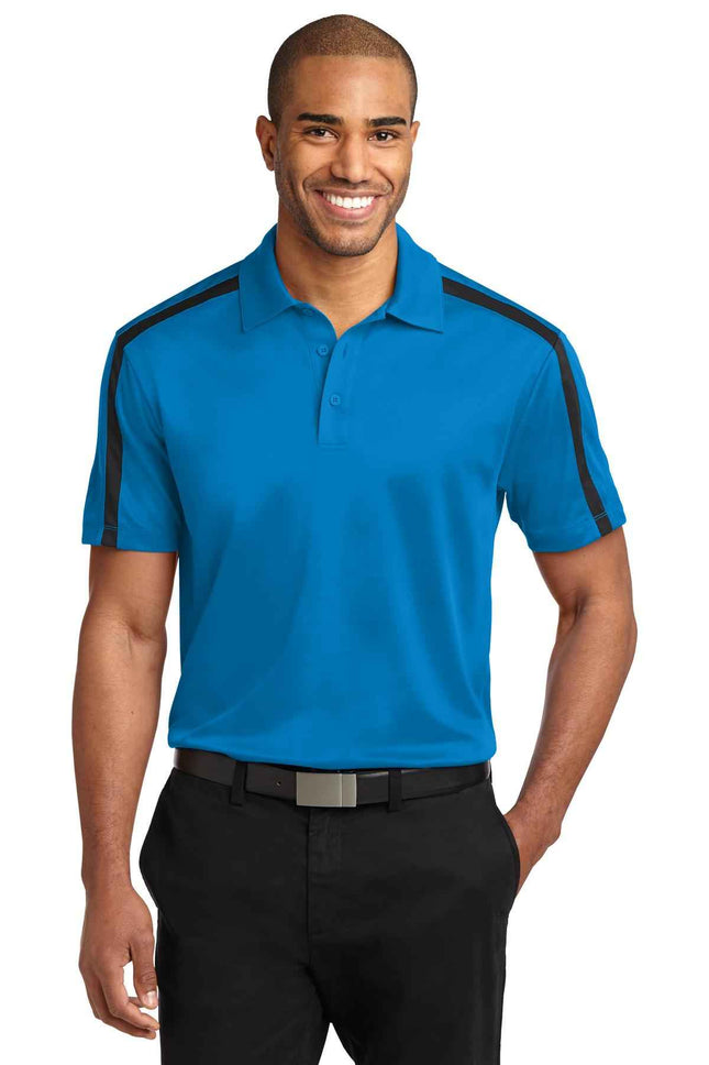 Port Authority Silk Touch Performance Colorblock Stripe Polo K547 Brilliant Blue Black
