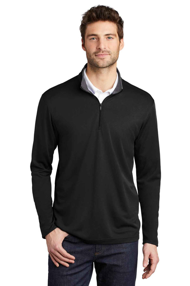 Port Authority Silk Touch Performance 1/4Zip K584 Black Steel Grey