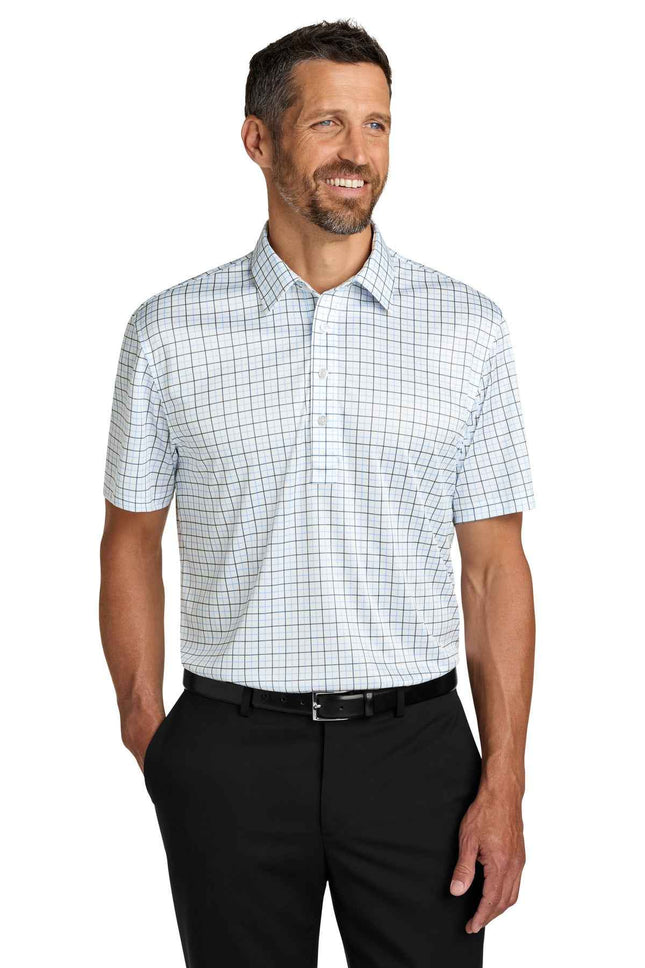 Port Authority Shirt Collar Polo K700 Black Carolina Blue Check