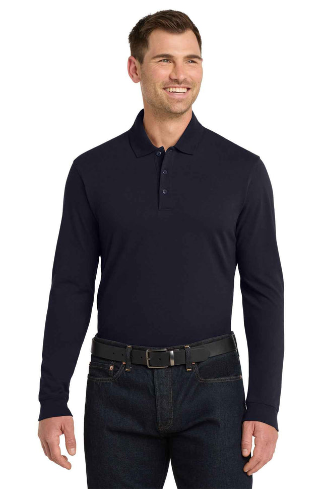 Port Authority EZCotton Long Sleeve Polo K8000LS Navy