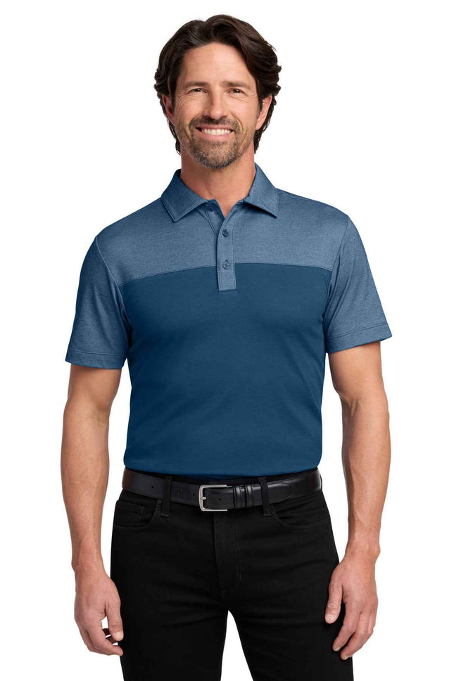 Port Authority Fine Pique Blend Blocked Polo K831 Aegean Blue Aegean Blue Heather