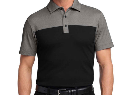 Port Authority Fine Pique Blend Blocked Polo K831 Deep Black Charcoal Heather