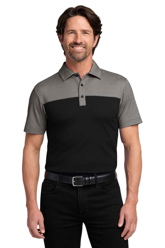 Port Authority Fine Pique Blend Blocked Polo K831 Deep Black Charcoal Heather