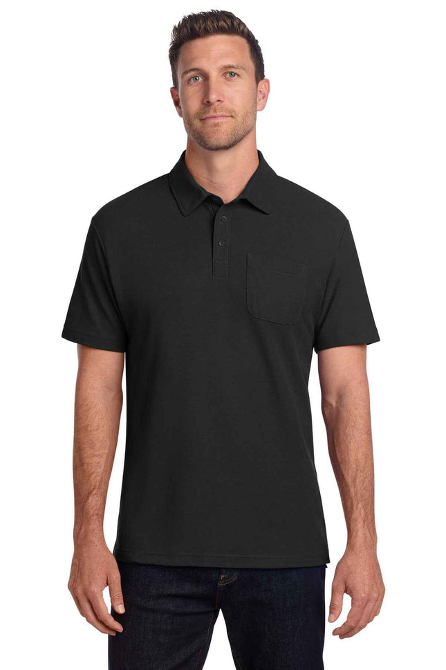 Port Authority CFREE Cotton Blend Pique Pocket Polo K868 Black