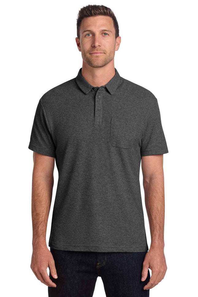 Port Authority CFREE Cotton Blend Pique Pocket Polo K868 Charcoal Heather