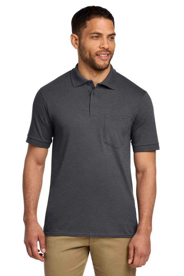 Port & Co Core Blend Jersey Knit Pocket Polo KP55P Charcoal