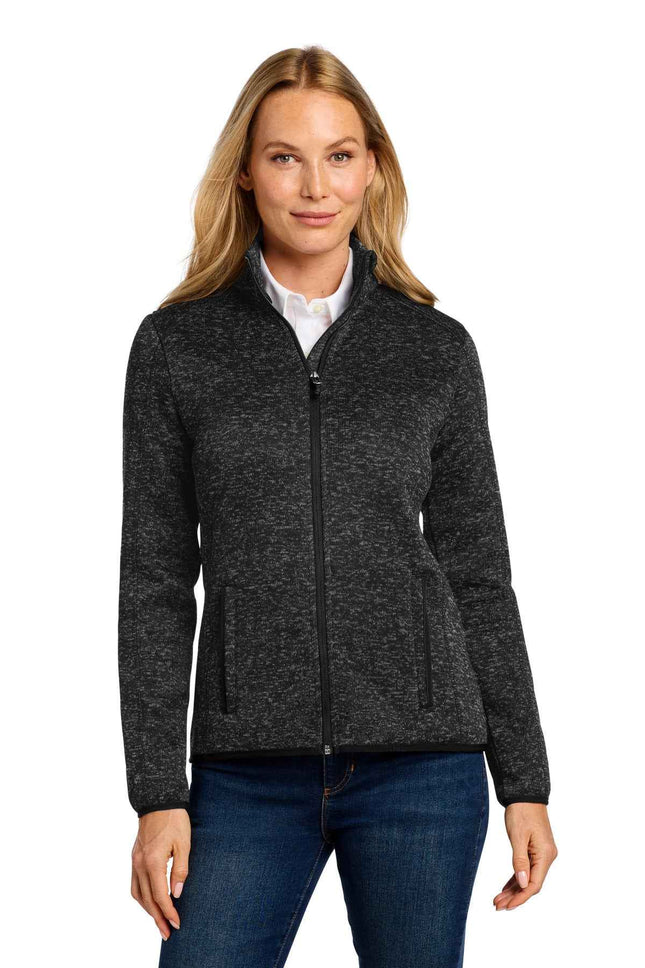 Port Authority Women's Sweater Fleece Jacket L232 Black Heather