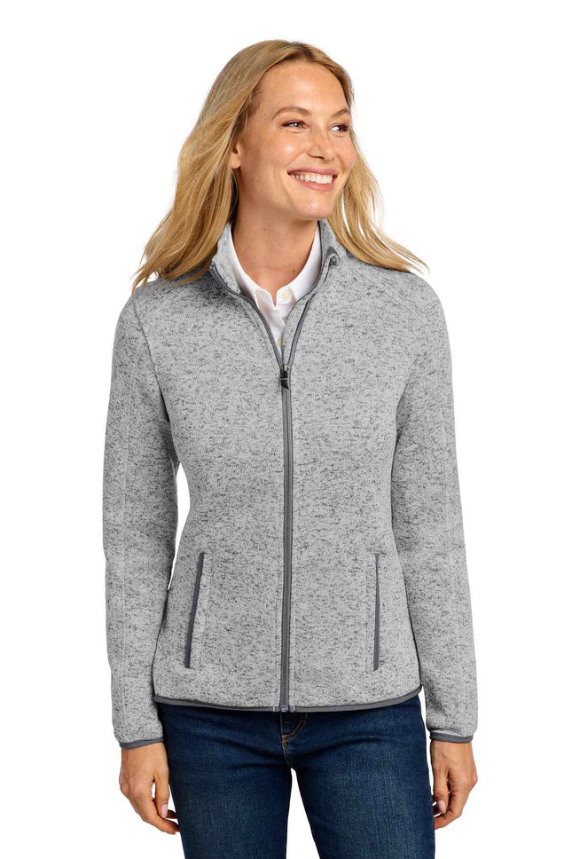 Port Authority Women's Sweater Fleece Jacket L232 Grey Heather
