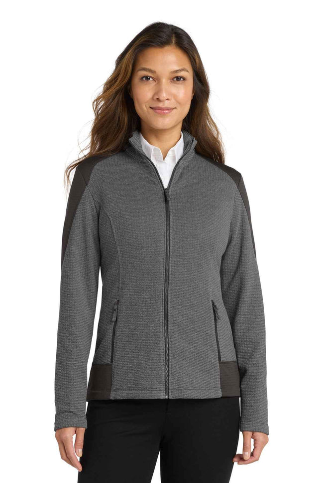 Port Authority Women's Grid Fleece Jacket L239 Grey Smoke Heather Grey Smoke