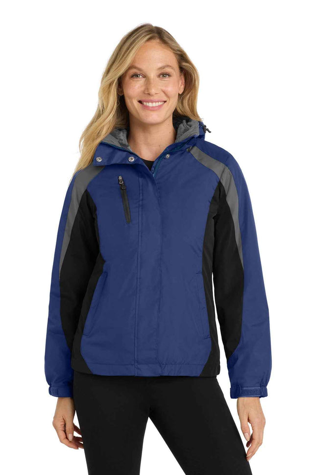 Port Authority Women's Colorblock 3in1 Jacket L321 Admiral Blue Black Magnet