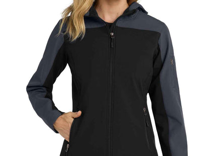 Port Authority Women's Hooded Core Soft Shell Jacket L335 Black Battleship Grey