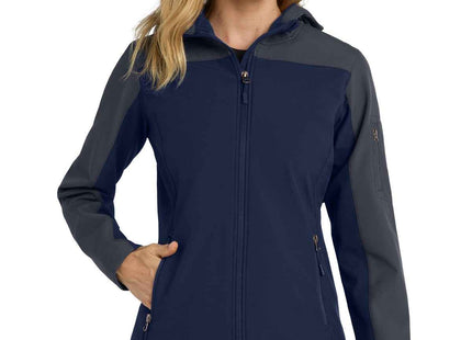 Port Authority Women's Hooded Core Soft Shell Jacket L335 Dress Blue Navy Battleship Grey