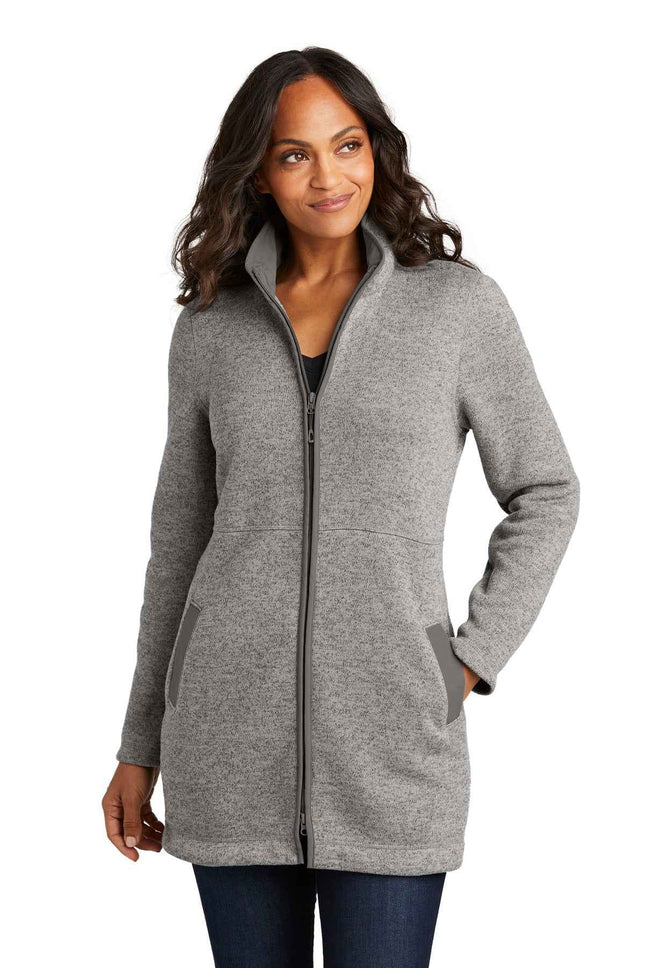 Port Authority Women's Arc Sweater Fleece Long Jacket L425 Deep Smoke Heather