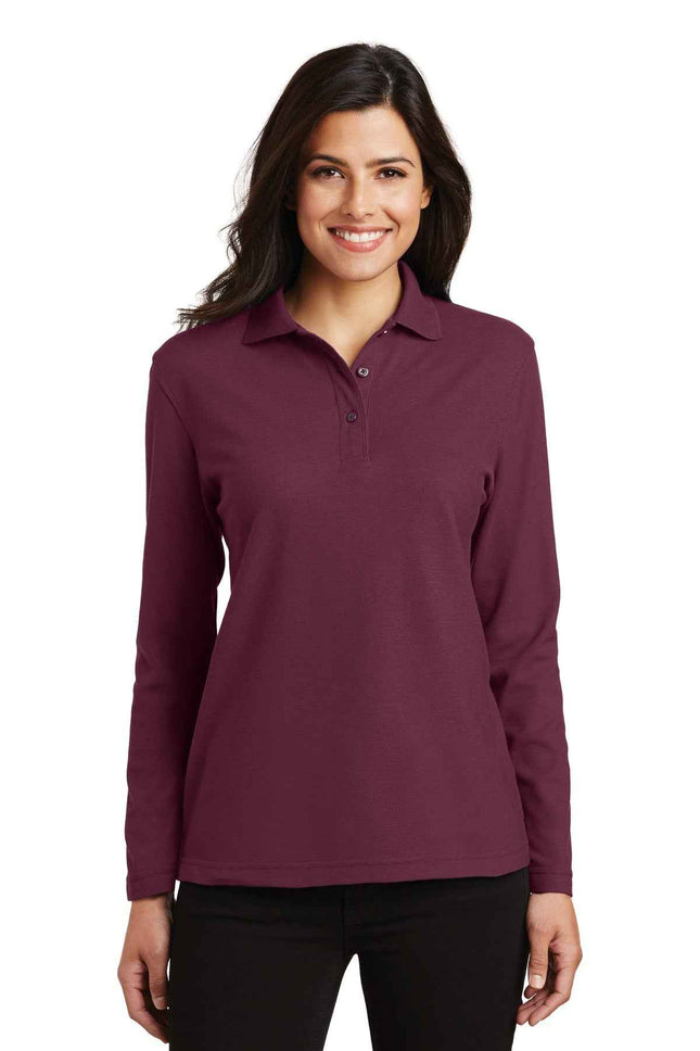 Port Authority Women's Silk Touch Long Sleeve Polo L500LS Burgundy