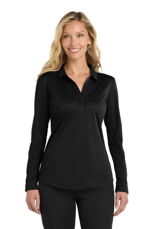 Port Authority Women's Silk Touch Performance Long Sleeve Polo L540LS Black