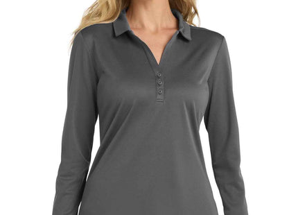 Port Authority Women's Silk Touch Performance Long Sleeve Polo L540LS Steel Grey