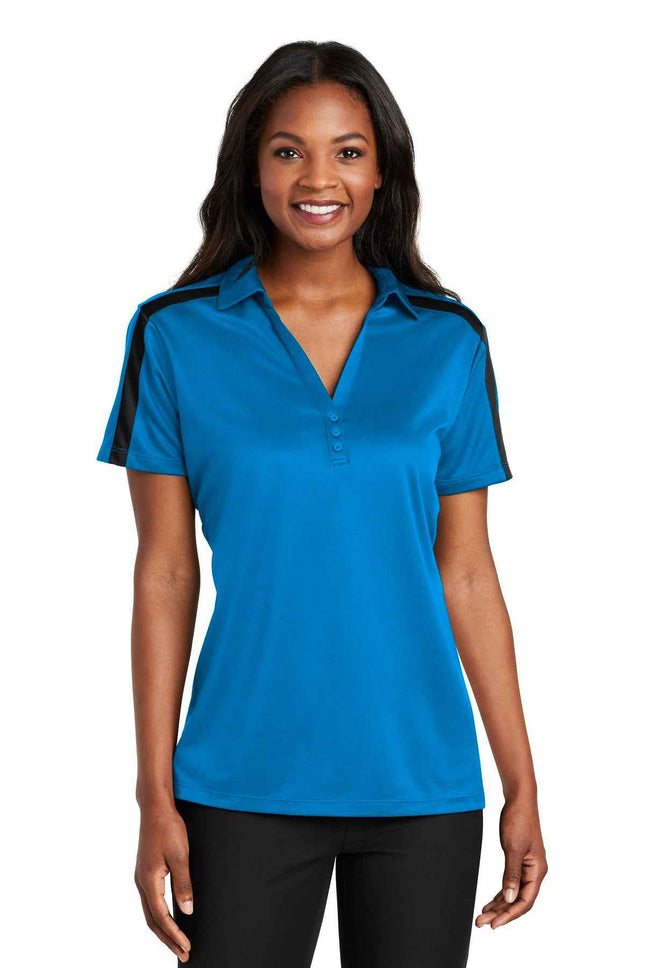 Port Authority Women's Silk Touch Performance Colorblock Stripe Polo L547 Brilliant Blue Black
