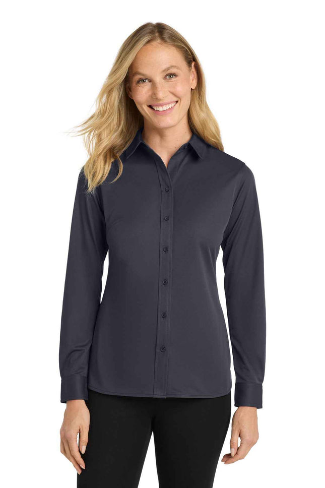 Port Authority Women's Dimension Knit Dress Shirt L570 Battleship Grey