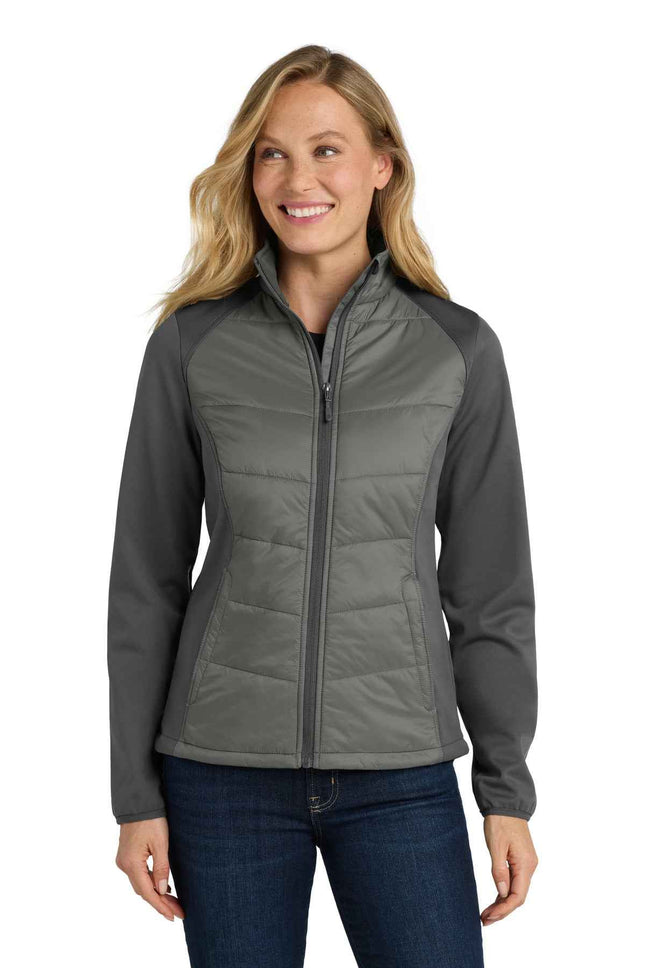 Port Authority Women's Hybrid Soft Shell Jacket L787 Smoke Grey Grey Steel