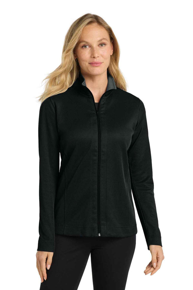 Port Authority Women's Vertical Texture FullZip Jacket L805 Black Iron Grey
