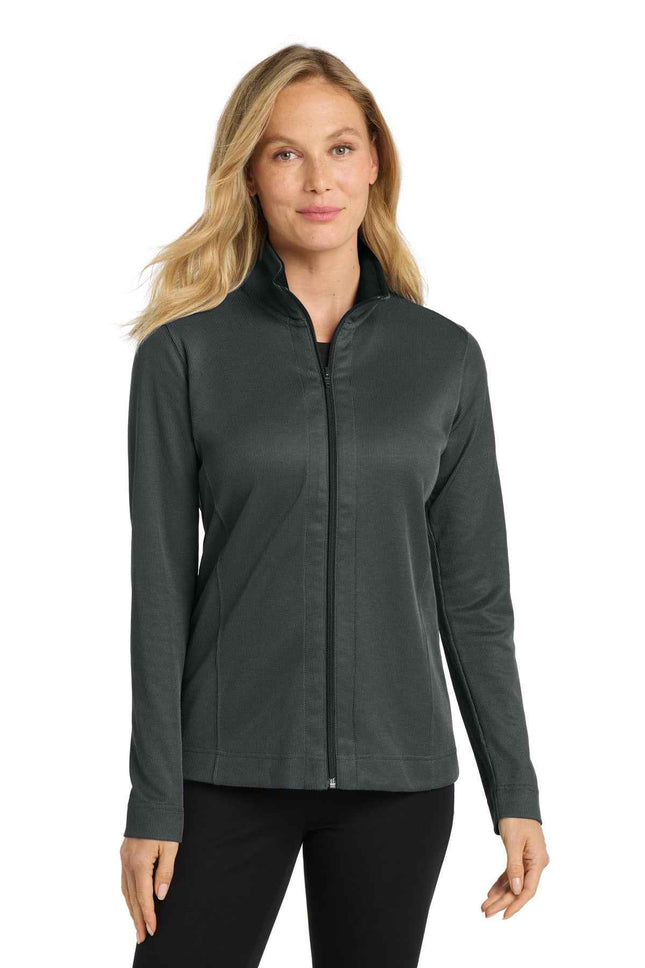 Port Authority Women's Vertical Texture FullZip Jacket L805 Iron Grey Black