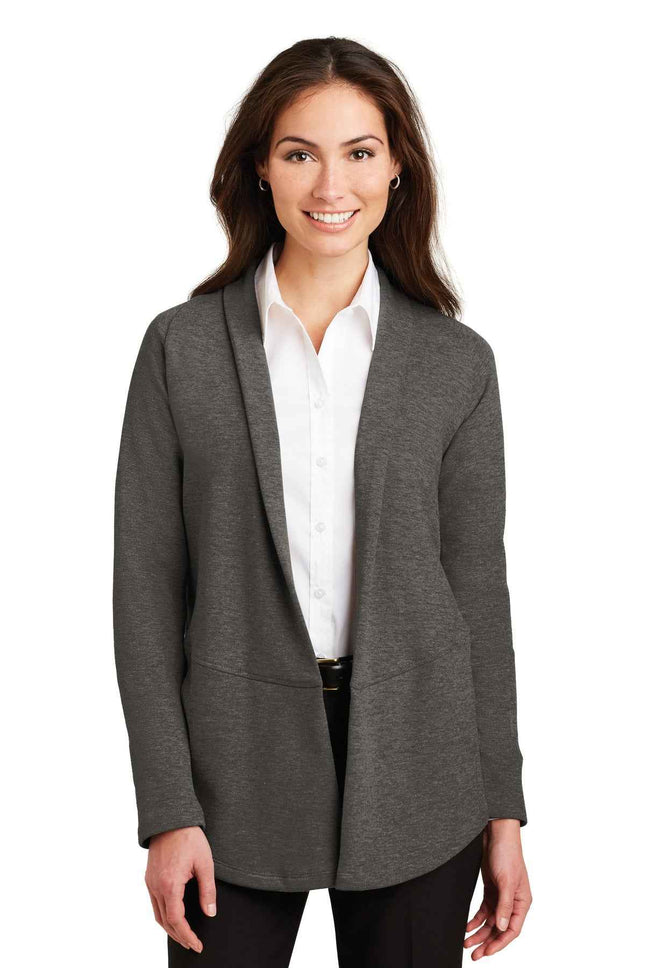 Port Authority Women's Interlock Cardigan L807 Charcoal Heather Medium Heather Grey