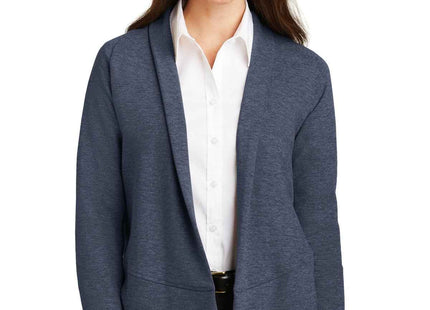 Port Authority Women's Interlock Cardigan L807 Estate Blue Heather Charcoal Heather