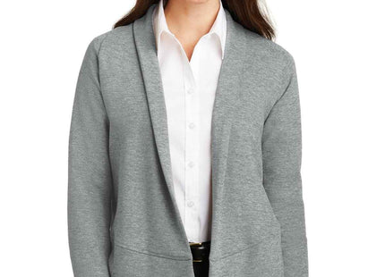 Port Authority Women's Interlock Cardigan L807 Medium Heather Grey Charcoal Heather