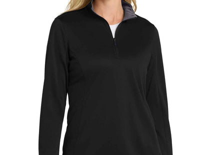 Port Authority Women's Silk Touch Performance 1/4Zip LK584 Black Steel Grey