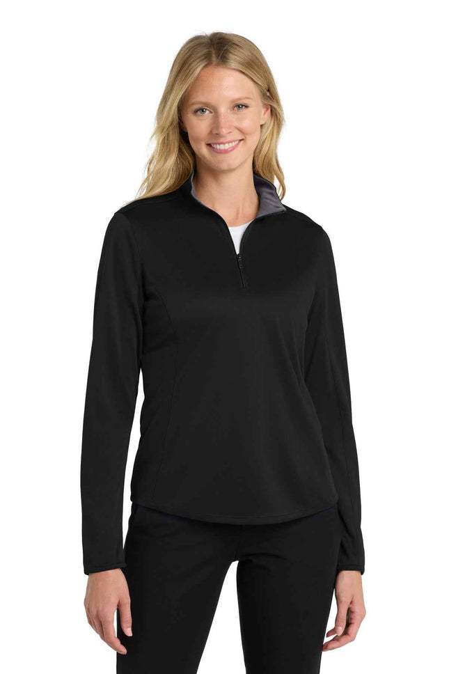 Port Authority Women's Silk Touch Performance 1/4Zip LK584 Black Steel Grey