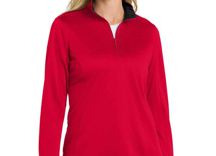 Port Authority Women's Silk Touch Performance 1/4Zip LK584 Red Black